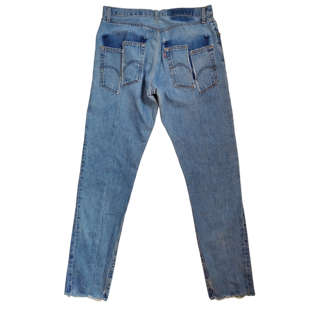 Levi's 501 Light Wash Re Worked Vintage Tapered Jeans Art To Wear Size 34 Mended - Picture 3 of 10